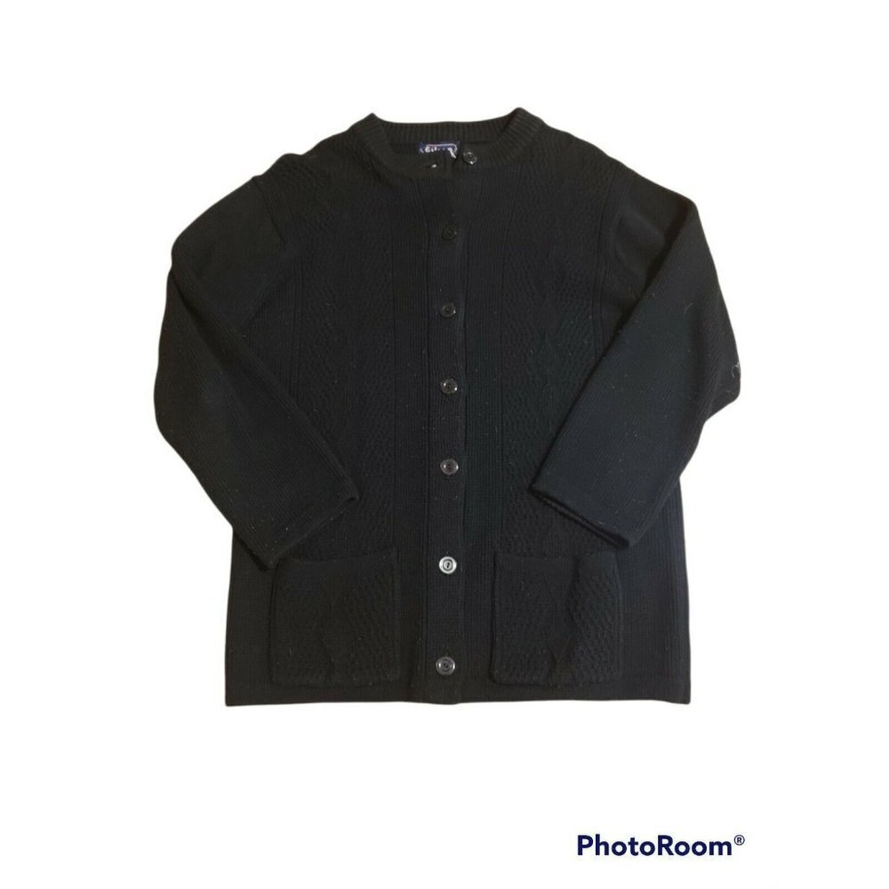 Vintage EILEEN Cardigan Sweater Acrylic Black Size 42 Large 12-14 Grandmother